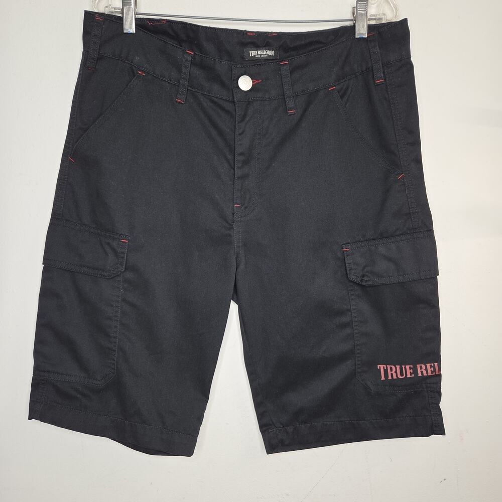 Vintage Y2K True Religion Black Cargo Baggy Shorts Size 34